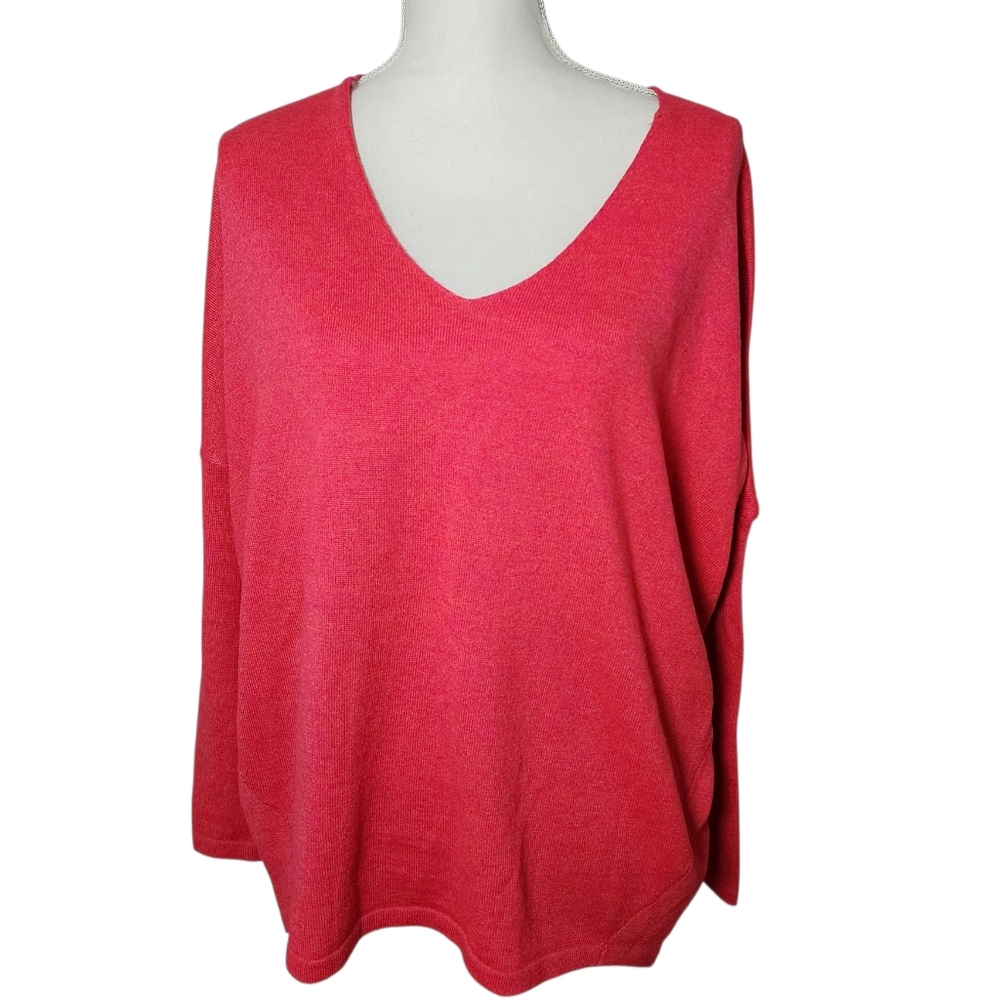 Andree By Unit Vneck Pink Orange Long Sleeve Sweater Size Large Nwt
